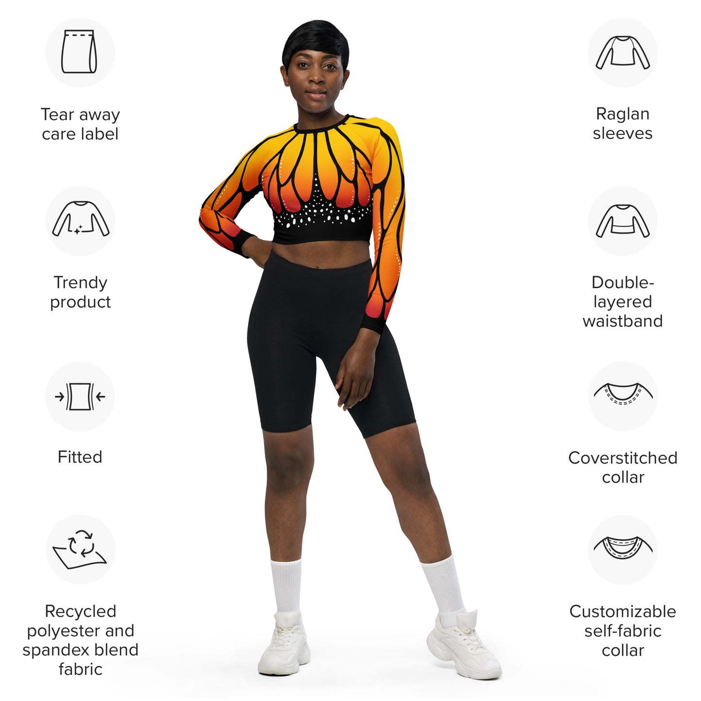 Monarch Butterfly | Recycled Long-sleeve Crop Top