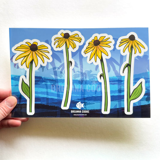 Black-Eyed Susan Wildflower | Clear Sticker Sheet | 4 Clear Stickers