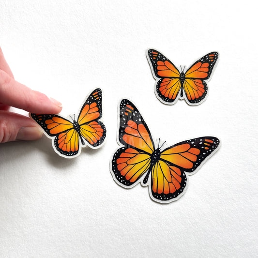 Monarch Butterflies | 3 Clear Stickers | 3 x 2 in and 1.5 x 1 in
