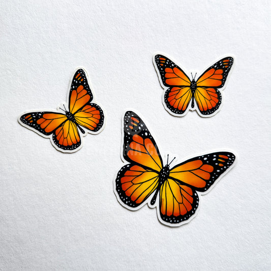 Monarch Butterflies | 3 Clear Stickers | 3 x 2 in and 1.5 x 1 in