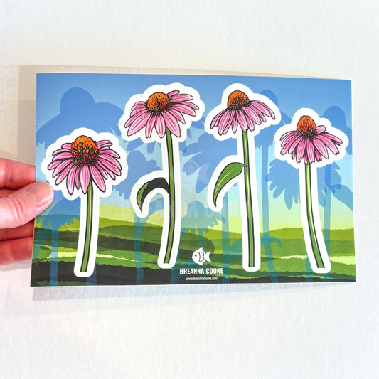 Purple Coneflower Clear Sticker Sheet | 4 Clear Stickers