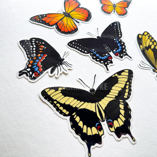 Pollinator Garden Butterflies with Monarchs, Swallowtails | 6 Clear Stickers