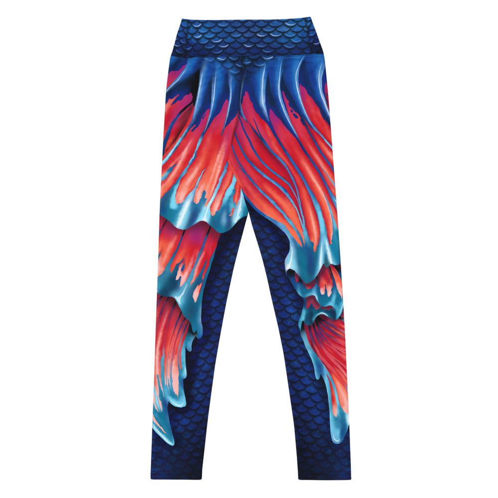 Betta Fish Tail | Yoga Leggings High Waist | Blue/Red