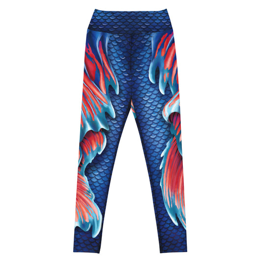 Betta Fish Tail | Yoga Leggings High Waist | Blue/Red