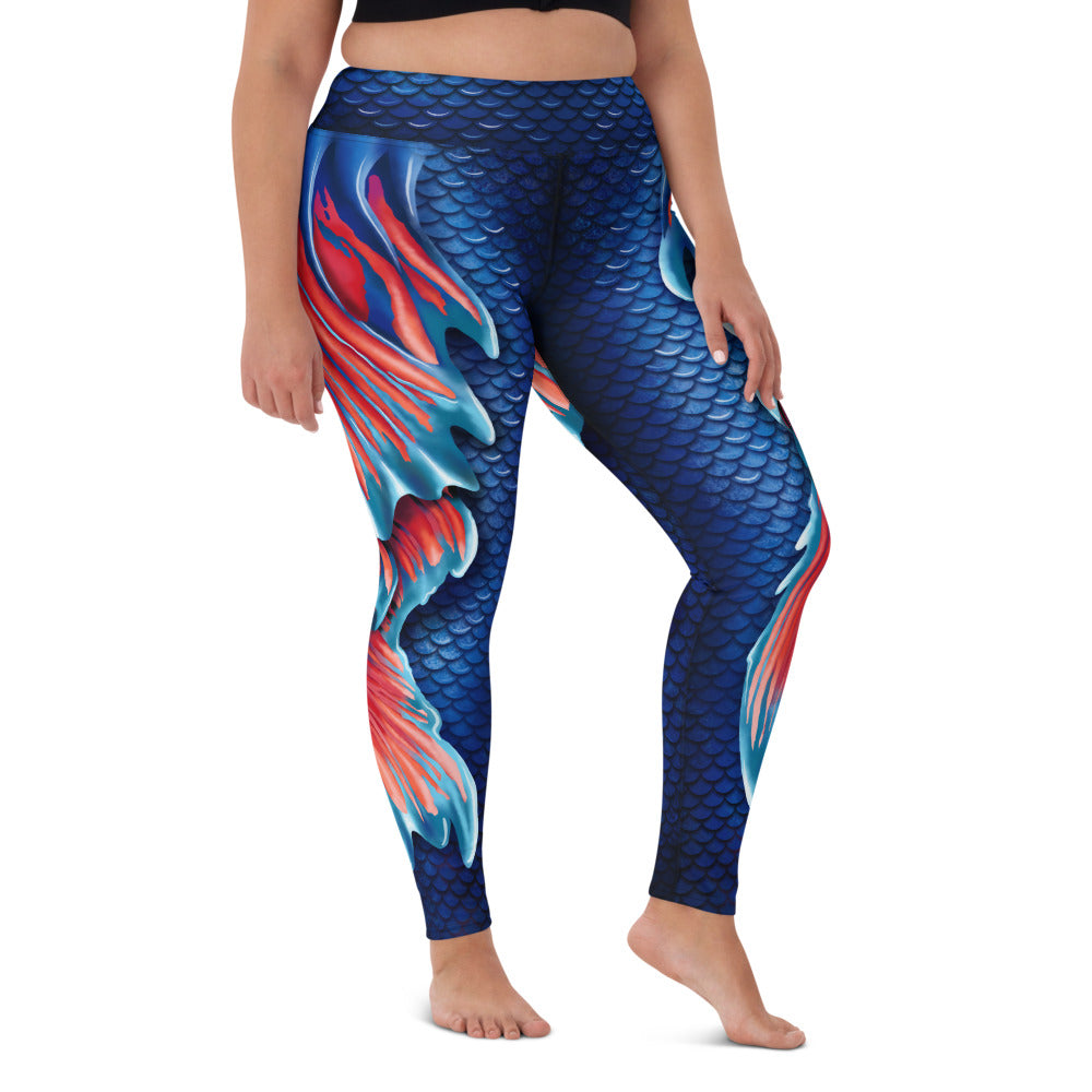 Betta Fish Tail | Yoga Leggings High Waist | Blue/Red