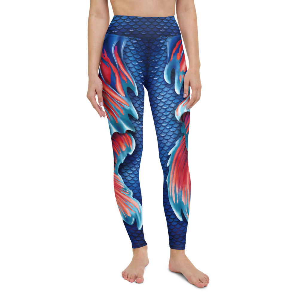 Betta Fish Tail | Yoga Leggings High Waist | Blue/Red
