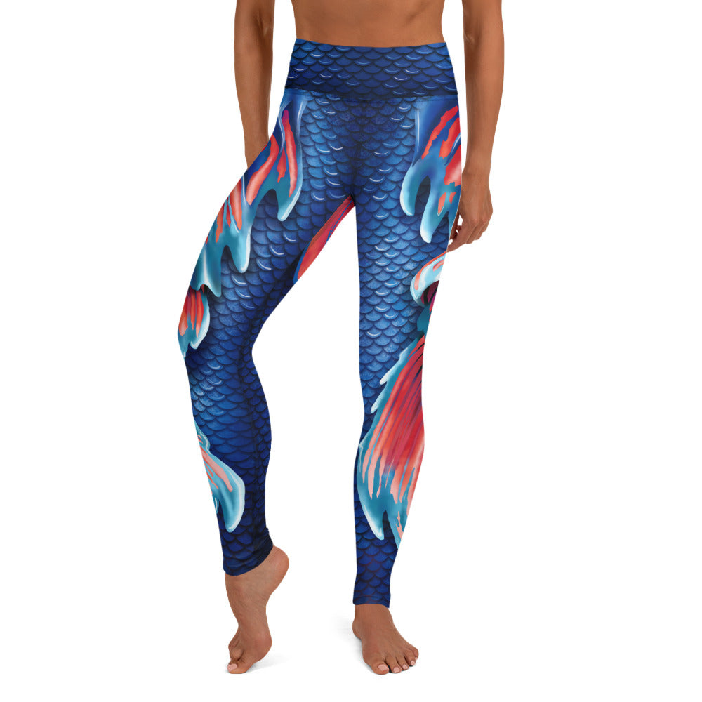 Betta Fish Tail | Yoga Leggings High Waist | Blue/Red