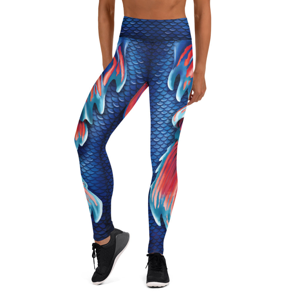 Betta Fish Tail | Yoga Leggings High Waist | Blue/Red