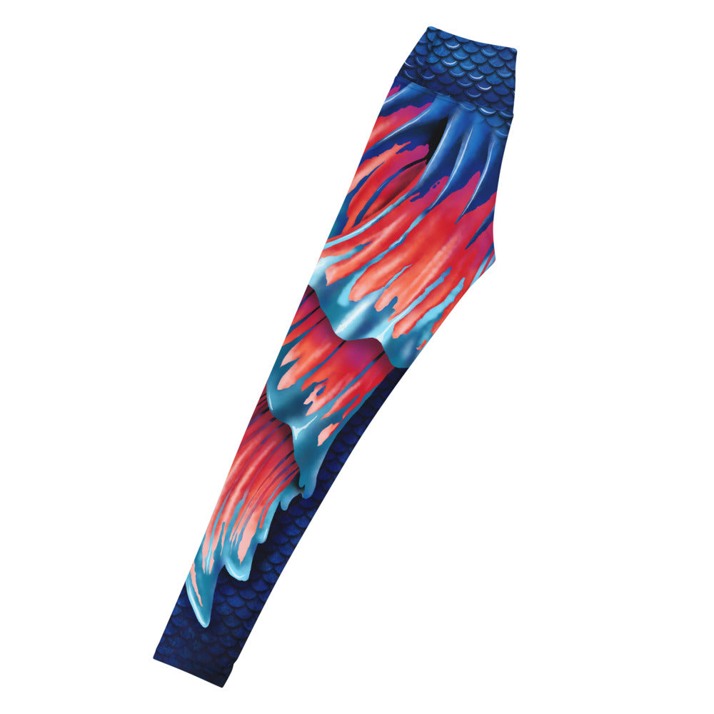 Betta Fish Tail | Yoga Leggings High Waist | Blue/Red