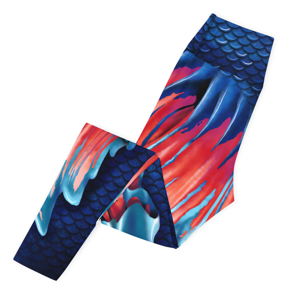 Betta Fish Tail | Yoga Leggings High Waist | Blue/Red
