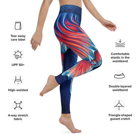 Betta Fish Tail | Yoga Leggings High Waist | Blue/Red