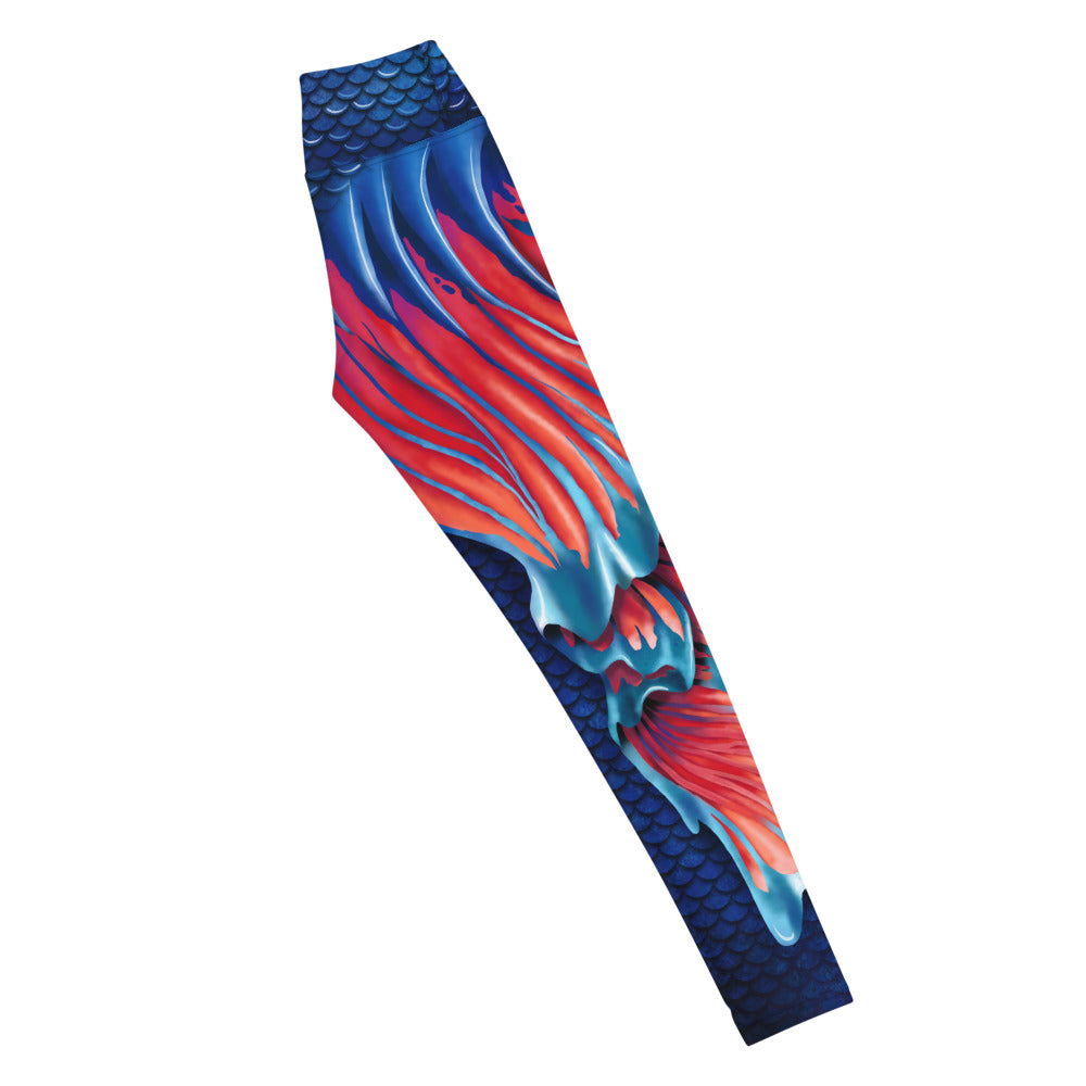 Betta Fish Tail | Yoga Leggings High Waist | Blue/Red