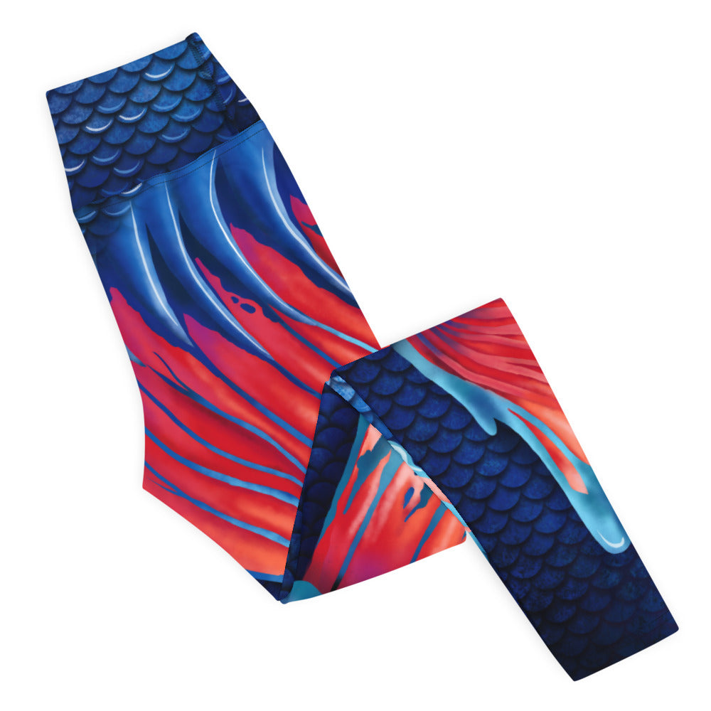Betta Fish Tail | Yoga Leggings High Waist | Blue/Red