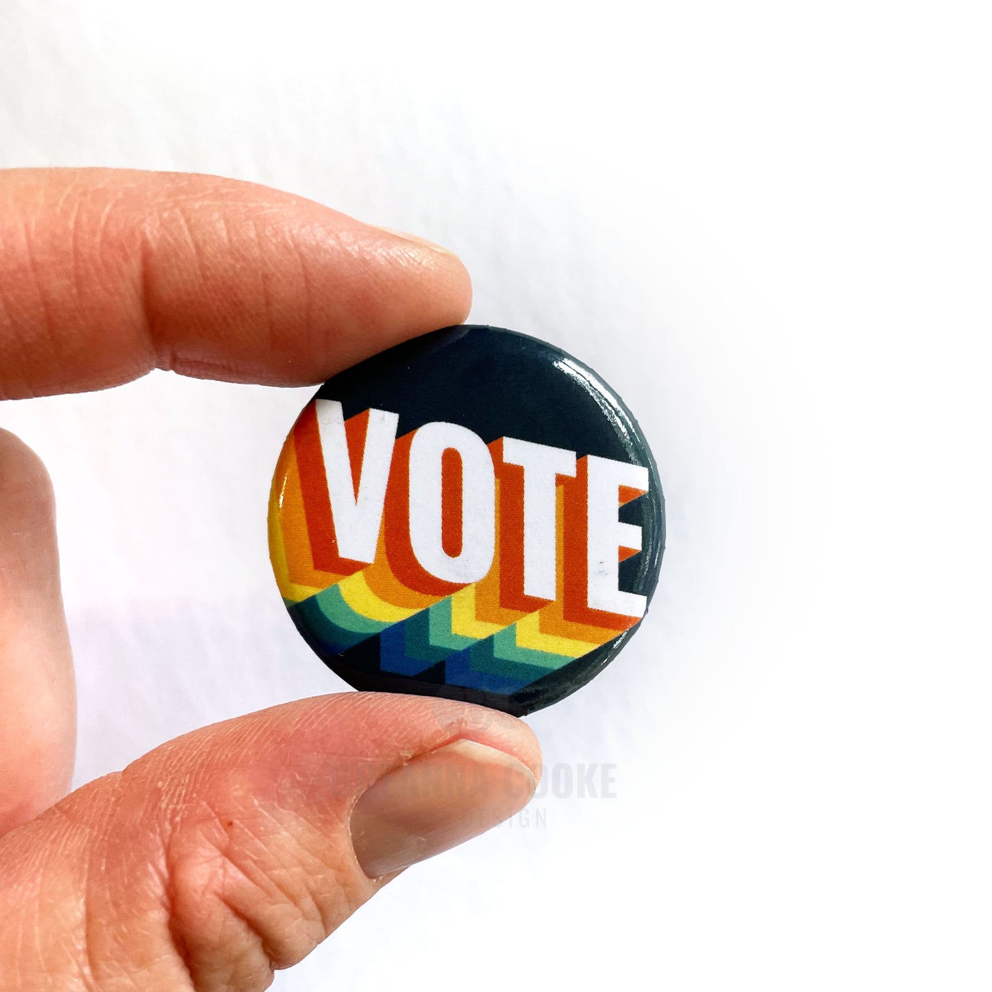 VOTE Retro Rainbow | Pin-Back Button | 1.25 in