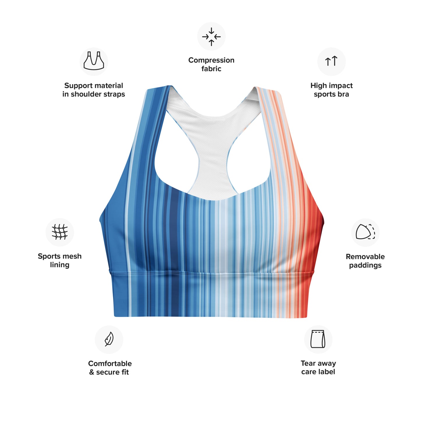 Warming Stripes | Longline Padded Sports Bra