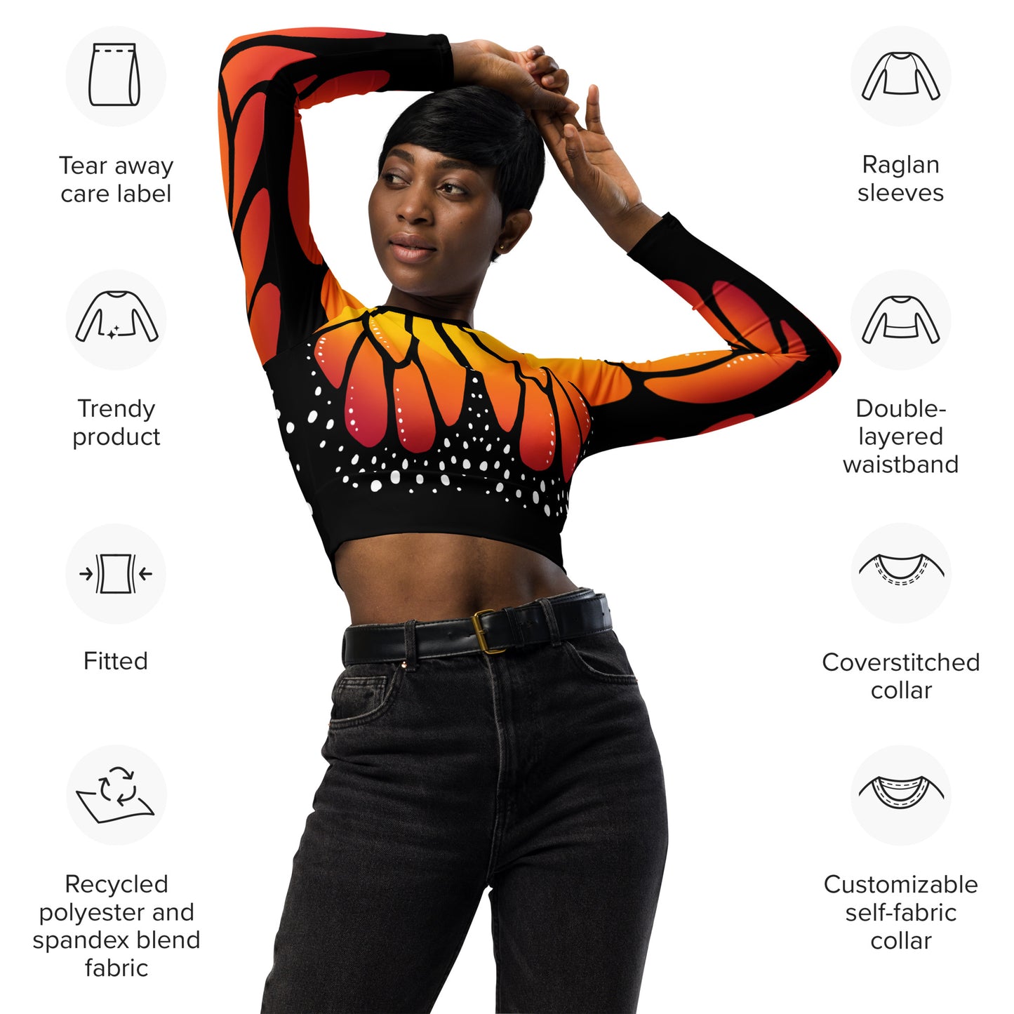 Monarch Butterfly | Recycled Long-sleeve Crop Top