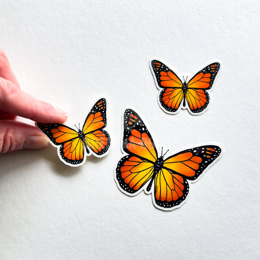 Monarch Butterflies | 3 Clear Stickers | 3 x 2 in and 1.5 x 1 in