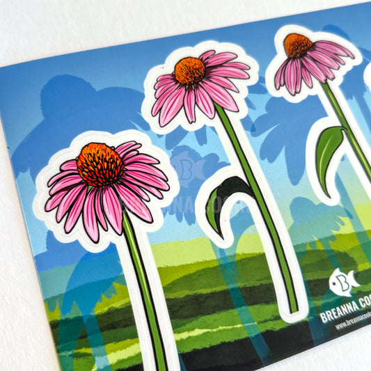 Purple Coneflower Clear Sticker Sheet | 4 Clear Stickers