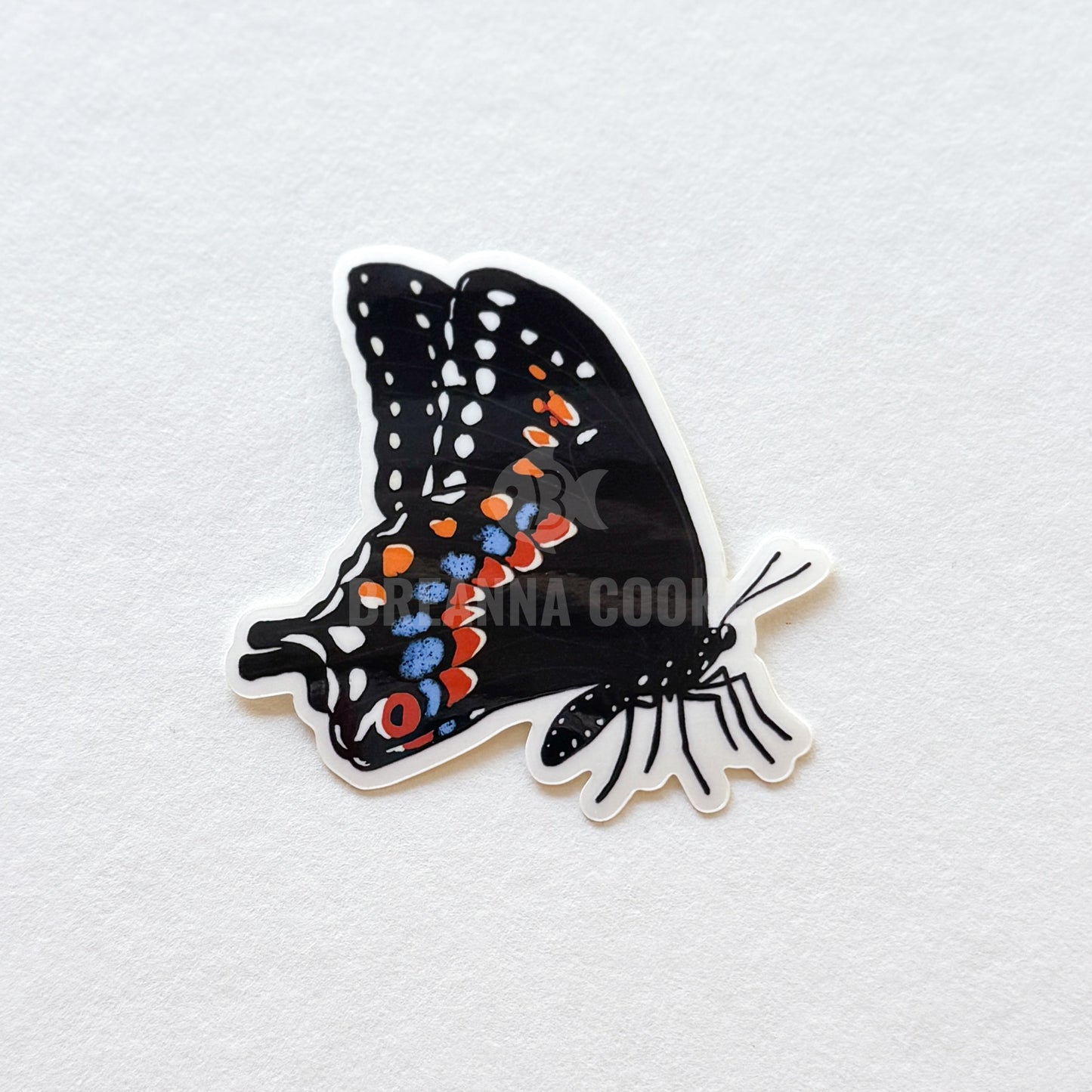 Black Swallowtail Butterfly Side View | Clear Sticker | 3 x 2 in