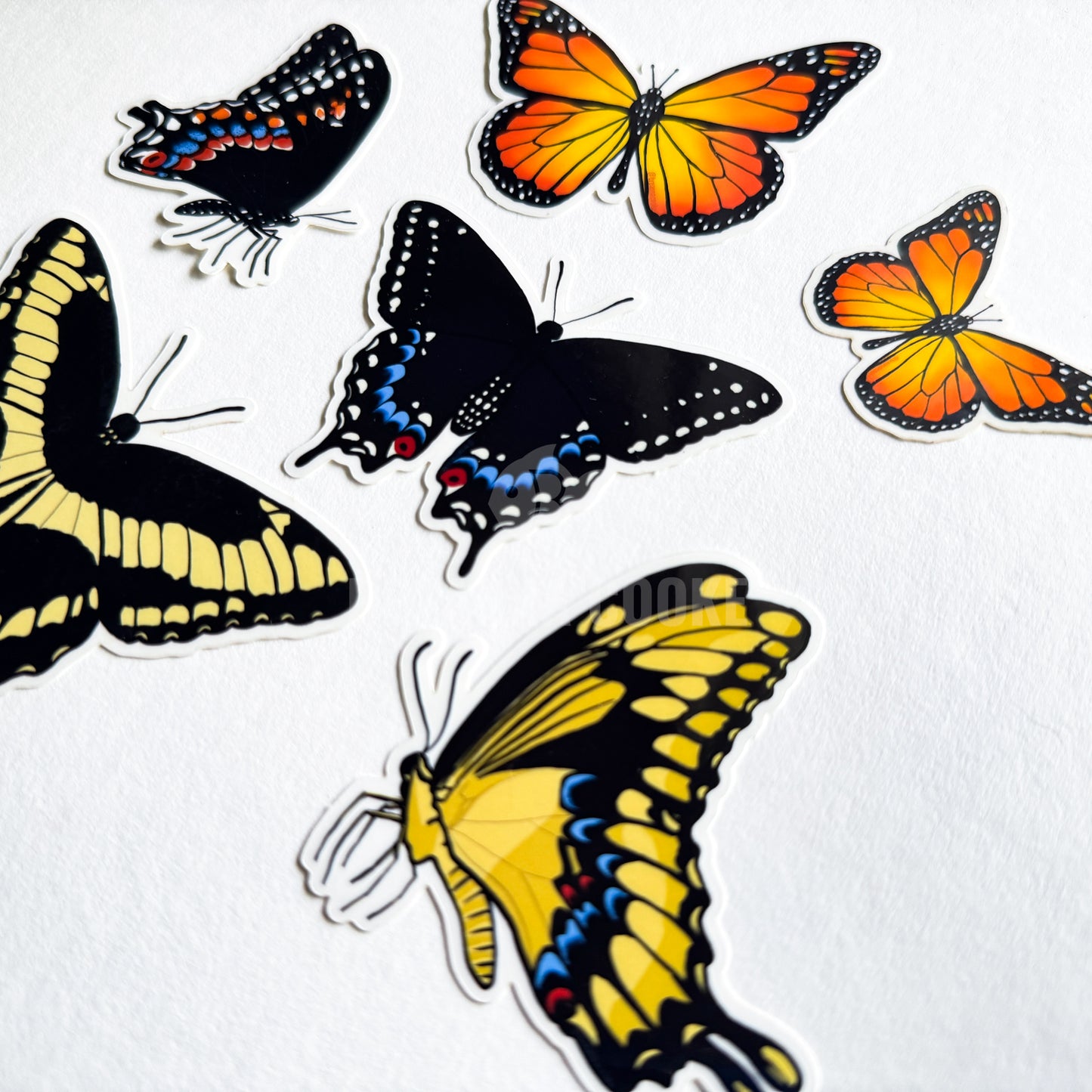 Pollinator Garden Butterflies with Monarchs, Swallowtails | 6 Clear Stickers