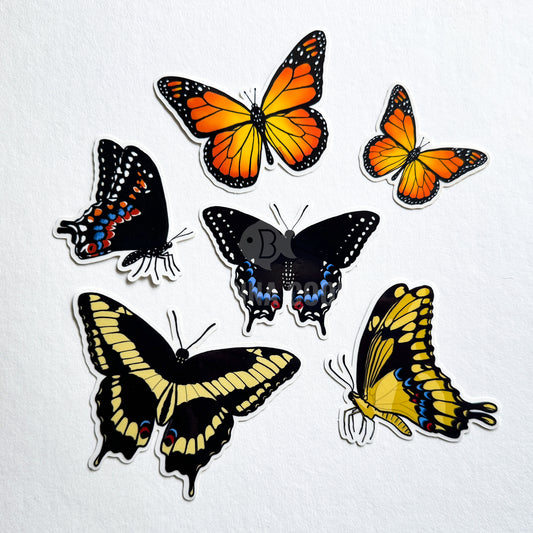 Pollinator Garden Butterflies with Monarchs, Swallowtails | 6 Clear Stickers