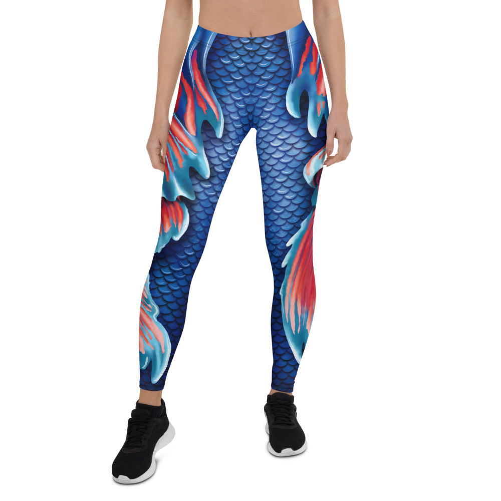 Betta Fish Tail | Leggings | Blue/Red